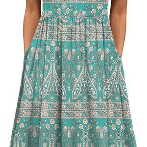 Women's Summer Short Sleeve A-Line Midi Dresses Casual Floral T-Shirt Dress Flow